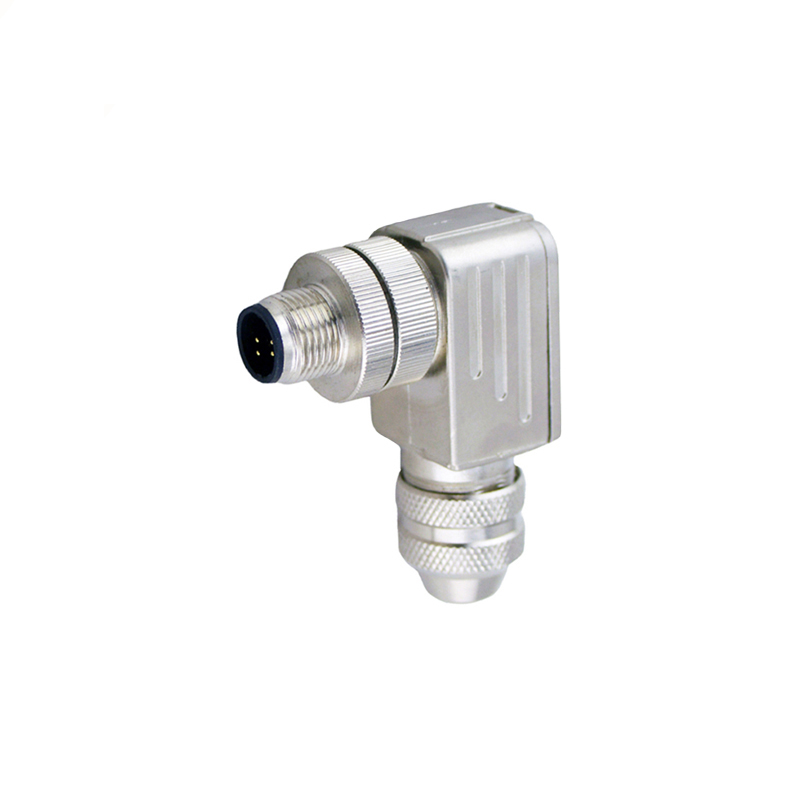 M12 4pins A code male right angle metal assembly connector PG7 thread,shielded,brass with nickel plated housing,suitable cable diameter 4.0mm-6.0mm